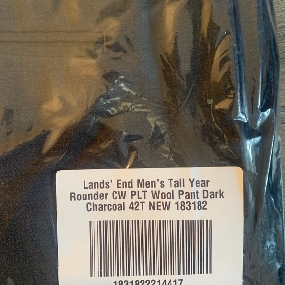 NWT LANDS' END TALL YEAR ROUNDER PLAIN FRONT CW WOOL PANTS DARK CHARCOAL 42T - Picture 6 of 7